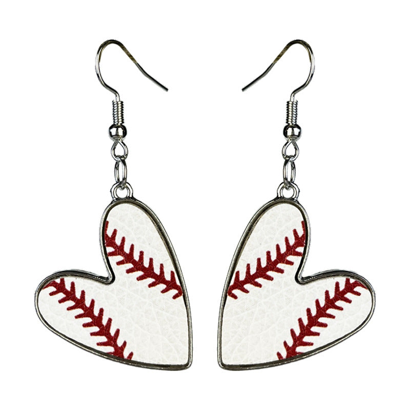Wholesale 2 Pairs/pack Sports Season Football Rugby Basketball Baseball Leather Metal Heart Earrings